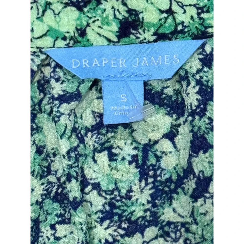 Draper James Top Size S Flutter Sleeve Square Neck Floral Green‎ Navy NEW - Picture 5 of 9